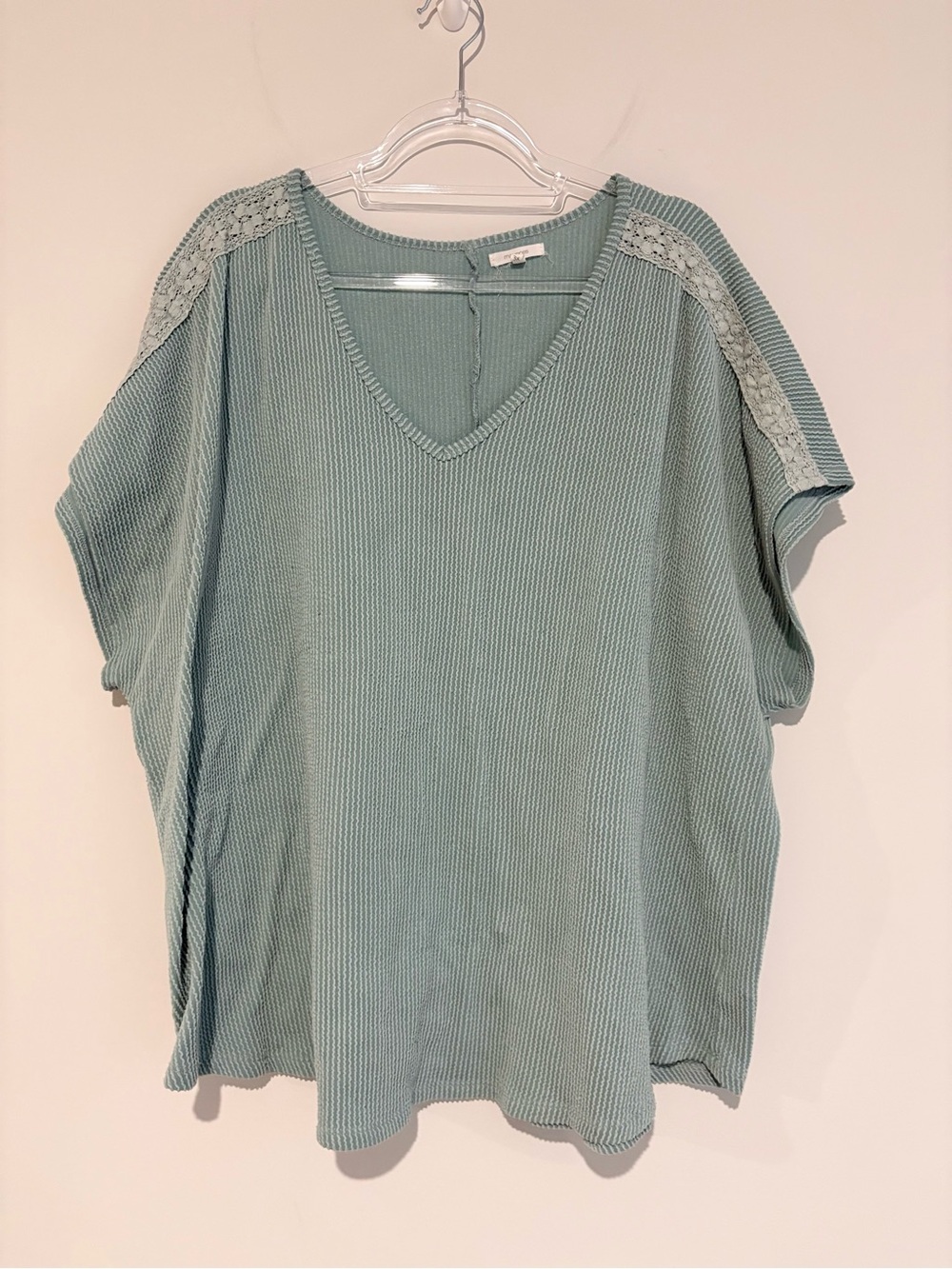 Maurices Lace-Shoulder V-Neck Knit Ribbed Tunic Sage Green 3X